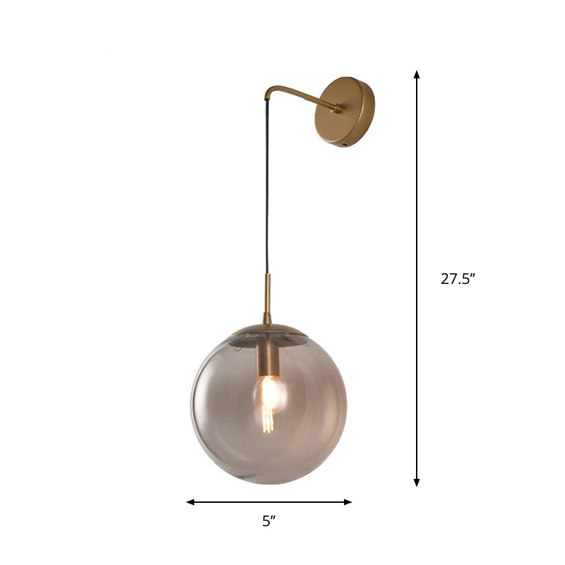 Lisslune | Clear/Smoke Gray Glass Ball Wall Sconce Retro 1 Light Wall Mount Lamp with Long Gold/Black Arm