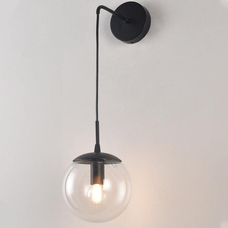 Lisslune | Clear/Smoke Gray Glass Ball Wall Sconce Retro 1 Light Wall Mount Lamp with Long Gold/Black Arm