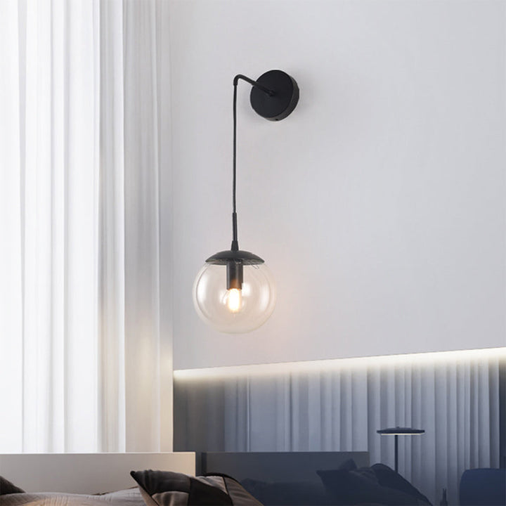 Lisslune | Clear/Smoke Gray Glass Ball Wall Sconce Retro 1 Light Wall Mount Lamp with Long Gold/Black Arm