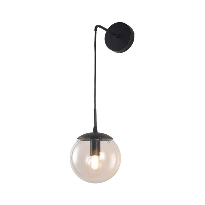 Lisslune | Clear/Smoke Gray Glass Ball Wall Sconce Retro 1 Light Wall Mount Lamp with Long Gold/Black Arm
