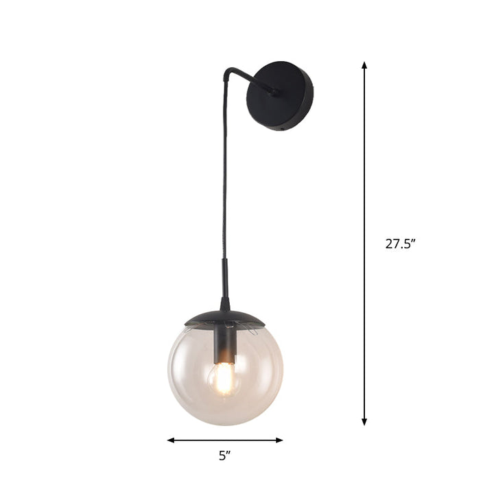 Lisslune | Clear/Smoke Gray Glass Ball Wall Sconce Retro 1 Light Wall Mount Lamp with Long Gold/Black Arm