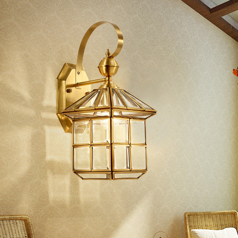 Skørter | Cage Metal Wall Lamp Traditionalism 1-Bulb Brass Bedroom Wall Lamp