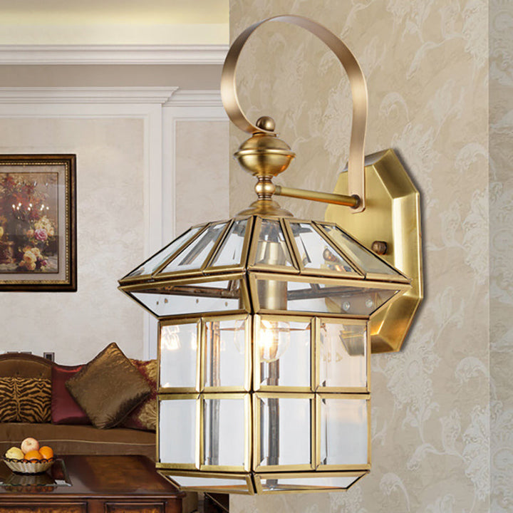 Skørter | Cage Metal Wall Lamp Traditionalism 1-Bulb Brass Bedroom Wall Lamp