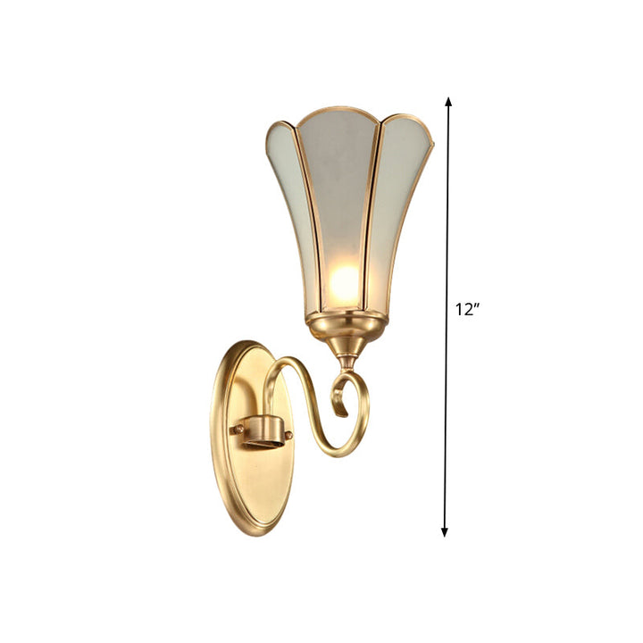 Skørter | Flowers Living Room Wall Lamp Traditional Metal 1 Head Brass Wall Mounted Light with White Faceted Glass Shade