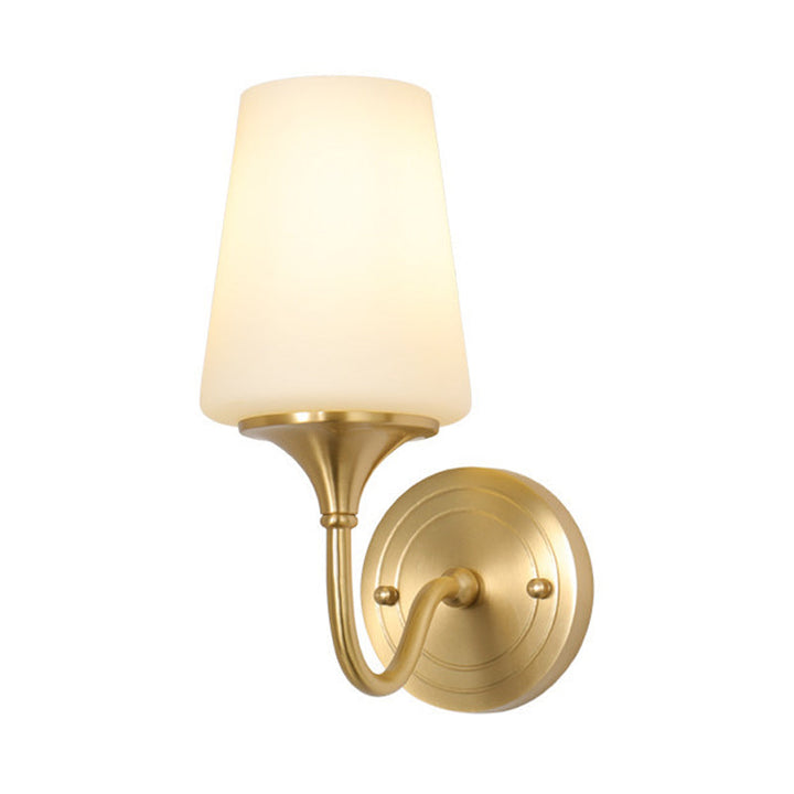 Skørter | 1/2-bowl conical shade wall lamp contemporary style white glass wall sconce lighting in bronze for bedroom