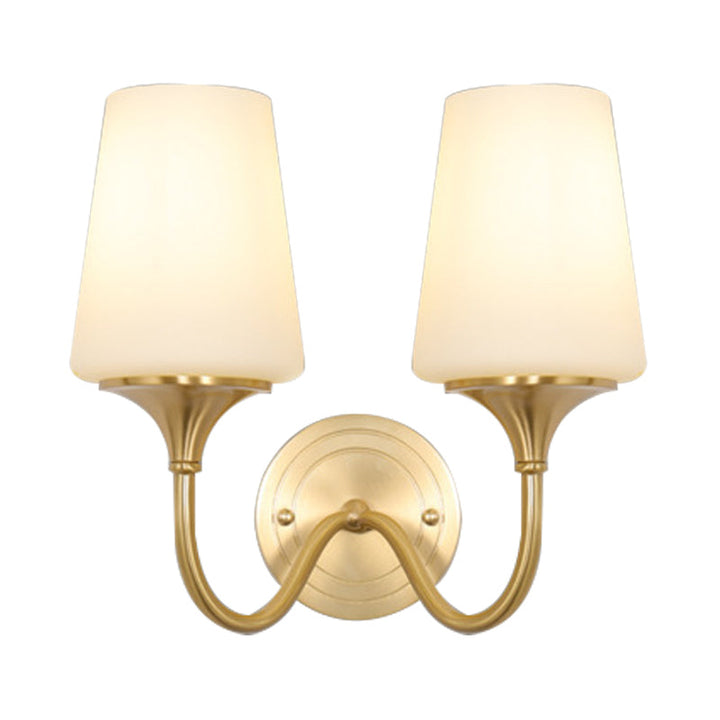 Skørter | 1/2-bowl conical shade wall lamp contemporary style white glass wall sconce lighting in bronze for bedroom