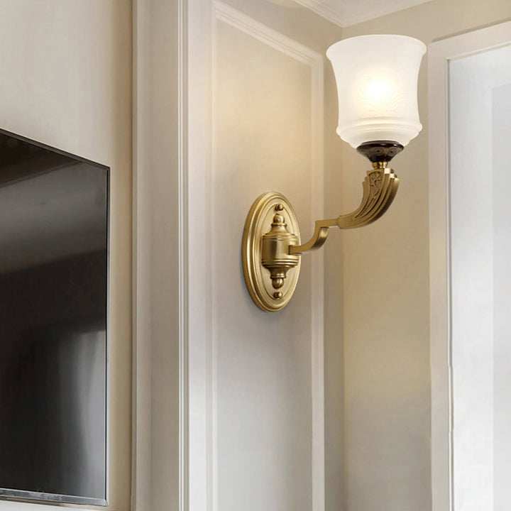 Skørter | Lodge Style Bell Wall Lighting 1/2-Light Opalescent Glass Wall Lamp Fixture in Brass for Living Room