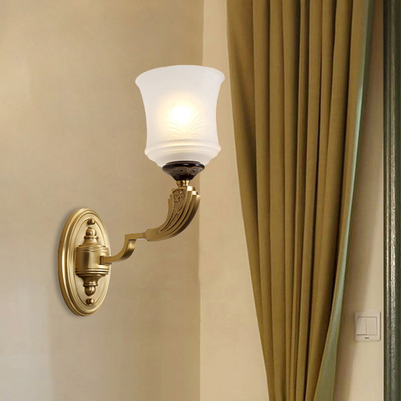 Skørter | Lodge Style Bell Wall Lighting 1/2-Light Opalescent Glass Wall Lamp Fixture in Brass for Living Room