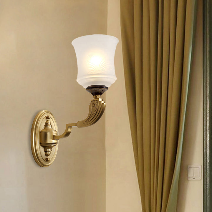 Skørter | Lodge Style Bell Wall Lighting 1/2-Light Opalescent Glass Wall Lamp Fixture in Brass for Living Room