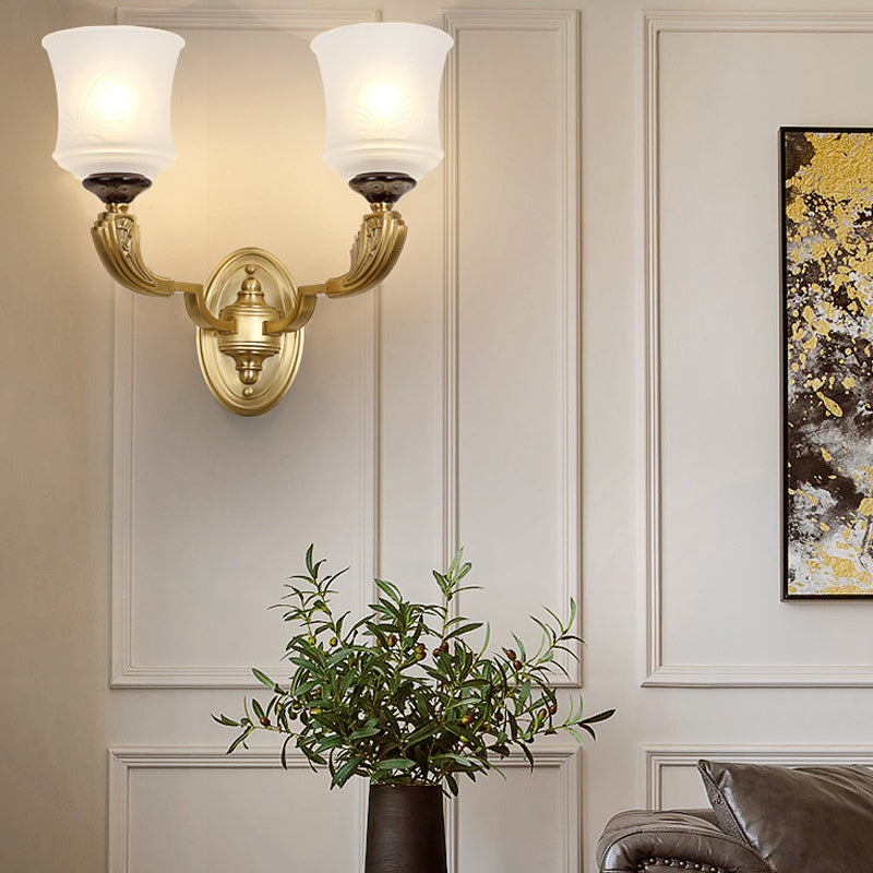 Skørter | Lodge Style Bell Wall Lighting 1/2-Light Opalescent Glass Wall Lamp Fixture in Brass for Living Room