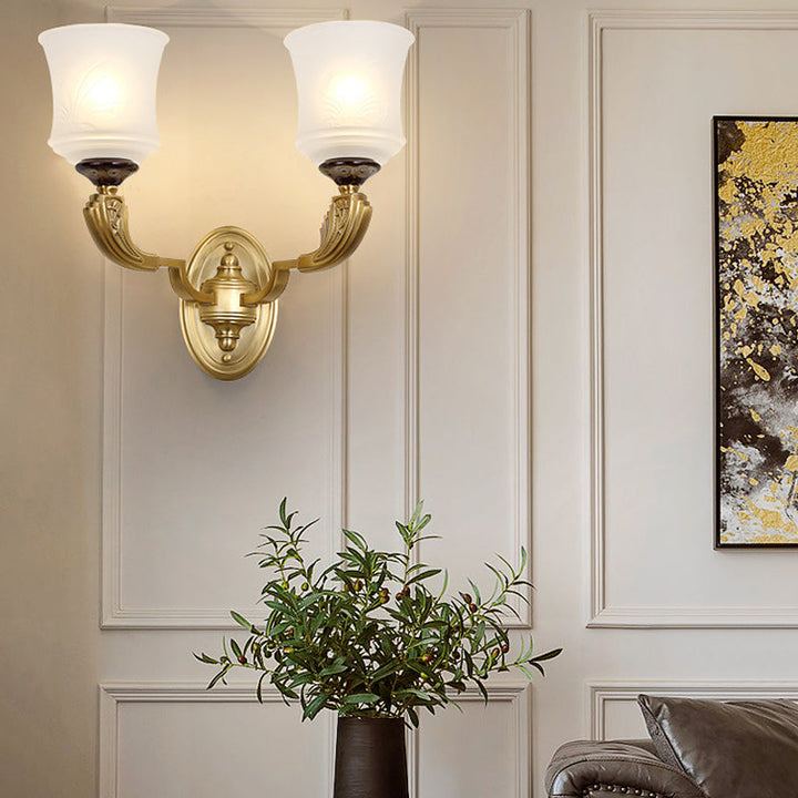 Skørter | Lodge Style Bell Wall Lighting 1/2-Light Opalescent Glass Wall Lamp Fixture in Brass for Living Room