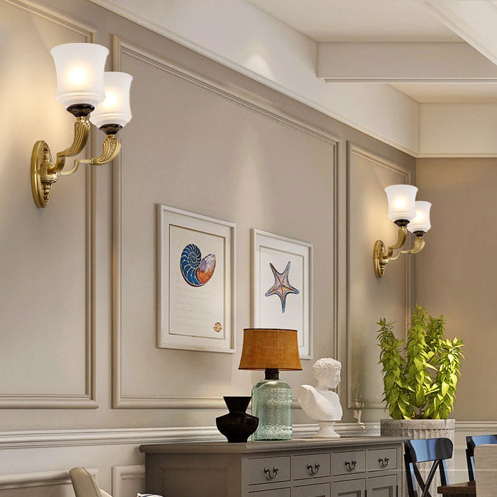 Skørter | Lodge Style Bell Wall Lighting 1/2-Light Opalescent Glass Wall Lamp Fixture in Brass for Living Room