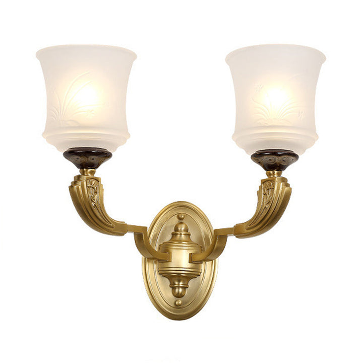 Skørter | Lodge Style Bell Wall Lighting 1/2-Light Opalescent Glass Wall Lamp Fixture in Brass for Living Room