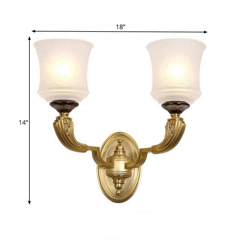 Skørter | Lodge Style Bell Wall Lighting 1/2-Light Opalescent Glass Wall Lamp Fixture in Brass for Living Room