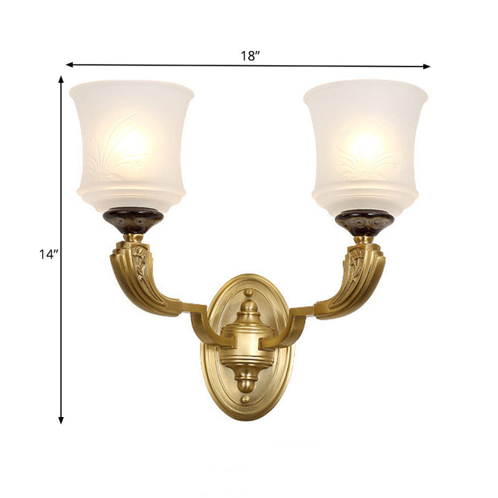 Skørter | Lodge Style Bell Wall Lighting 1/2-Light Opalescent Glass Wall Lamp Fixture in Brass for Living Room
