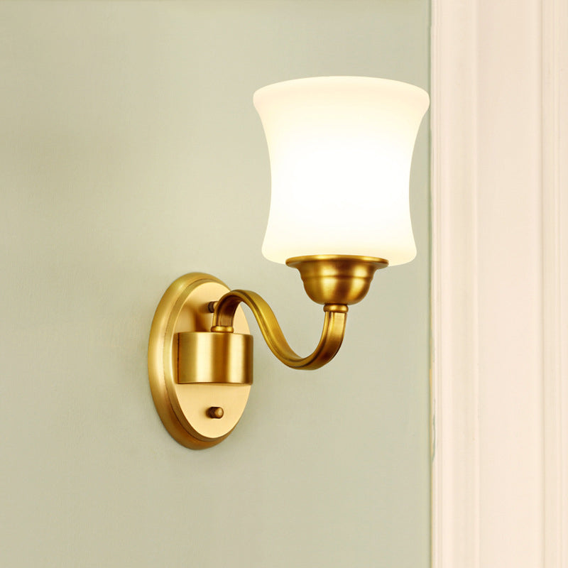 Skørter | Cylinder Shade Bedroom Wall Mount Light Traditional Style Milk Glass 1/2 Light Brass Finish Wall Lamp