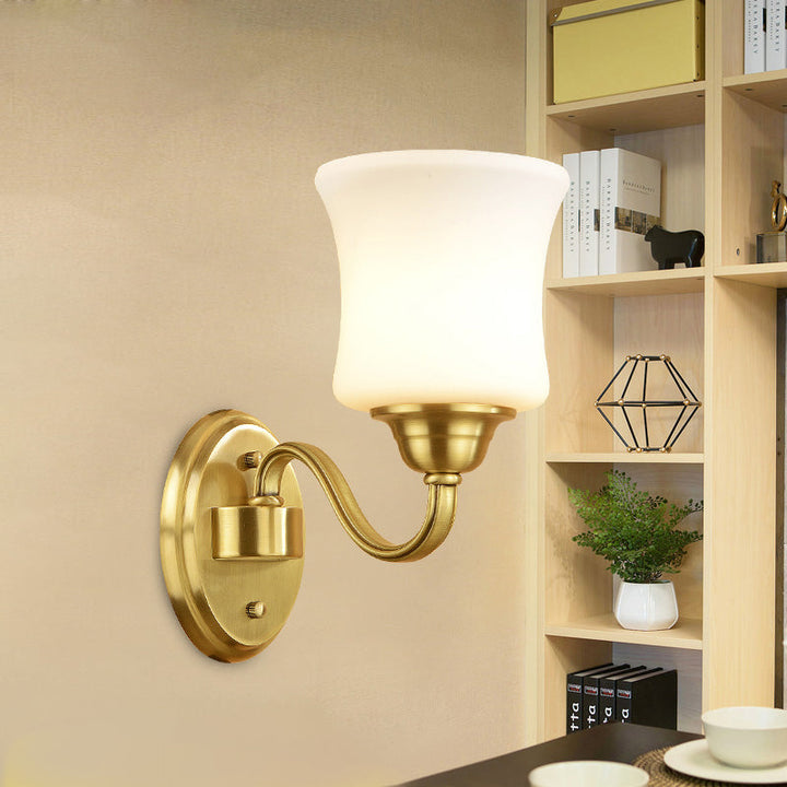 Skørter | Cylinder Shade Bedroom Wall Mount Light Traditional Style Milk Glass 1/2 Light Brass Finish Wall Lamp