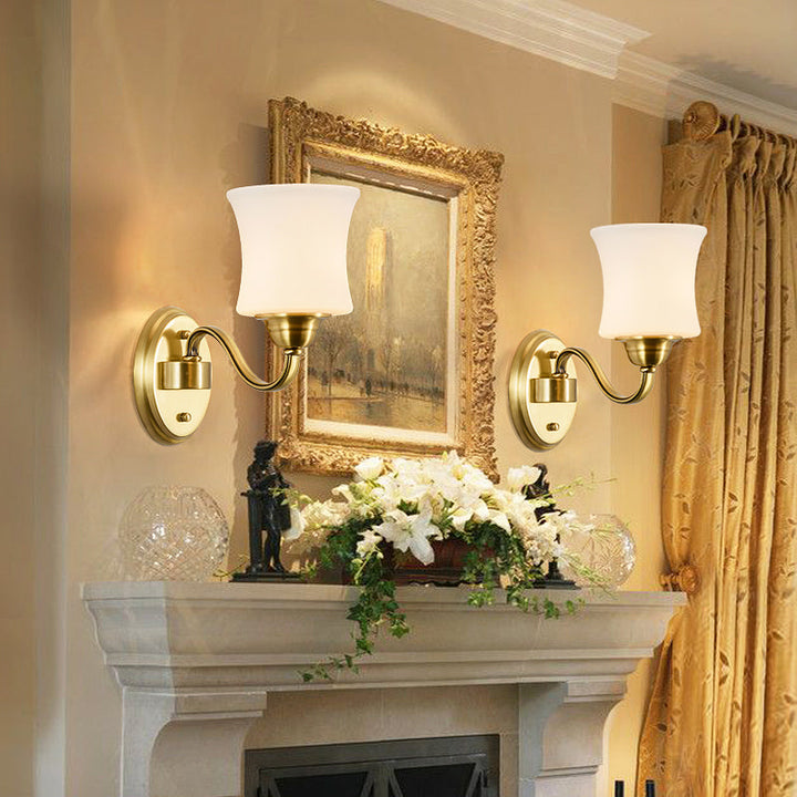 Skørter | Cylinder Shade Bedroom Wall Mount Light Traditional Style Milk Glass 1/2 Light Brass Finish Wall Lamp