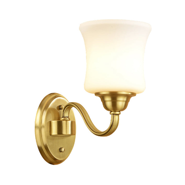 Skørter | Cylinder Shade Bedroom Wall Mount Light Traditional Style Milk Glass 1/2 Light Brass Finish Wall Lamp