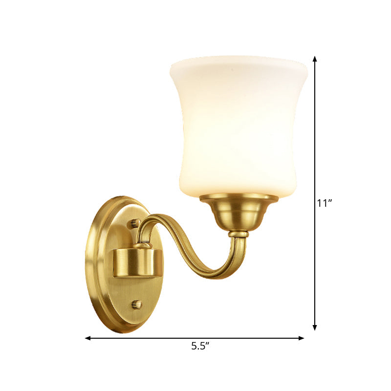 Skørter | Cylinder Shade Bedroom Wall Mount Light Traditional Style Milk Glass 1/2 Light Brass Finish Wall Lamp