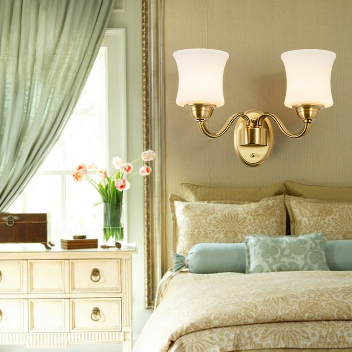 Skørter | Cylinder Shade Bedroom Wall Mount Light Traditional Style Milk Glass 1/2 Light Brass Finish Wall Lamp