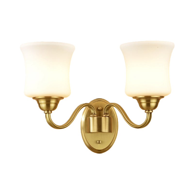 Skørter | Cylinder Shade Bedroom Wall Mount Light Traditional Style Milk Glass 1/2 Light Brass Finish Wall Lamp