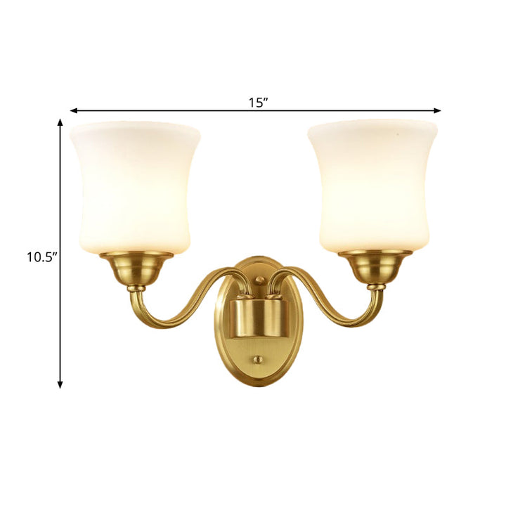 Skørter | Cylinder Shade Bedroom Wall Mount Light Traditional Style Milk Glass 1/2 Light Brass Finish Wall Lamp