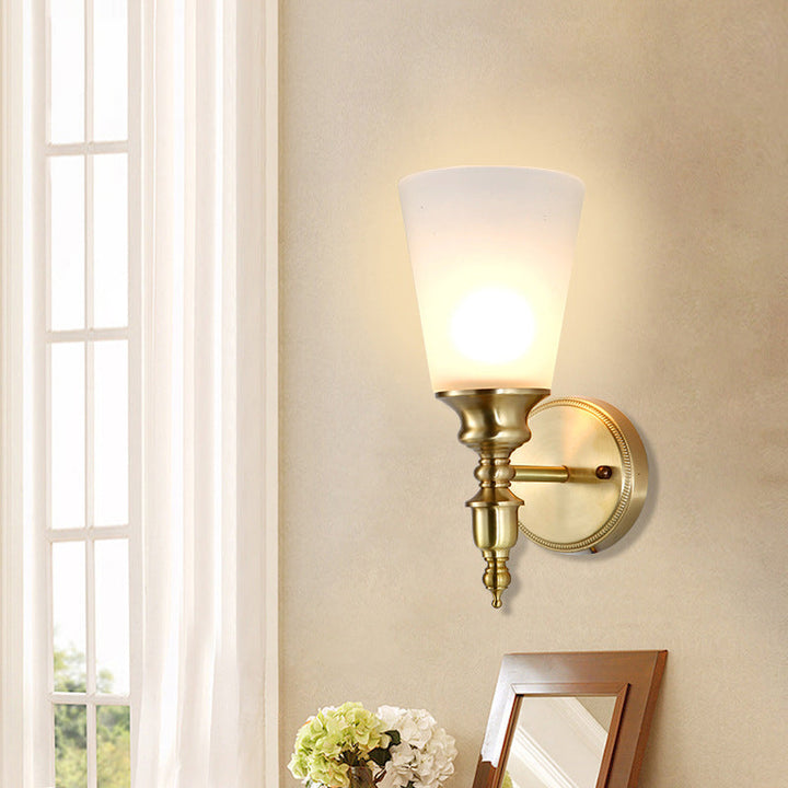 Skørter | Frosted Glass Conical Wall Lamp Vintage Style 1/2-Cup Indoor Wall Lighting in Brass
