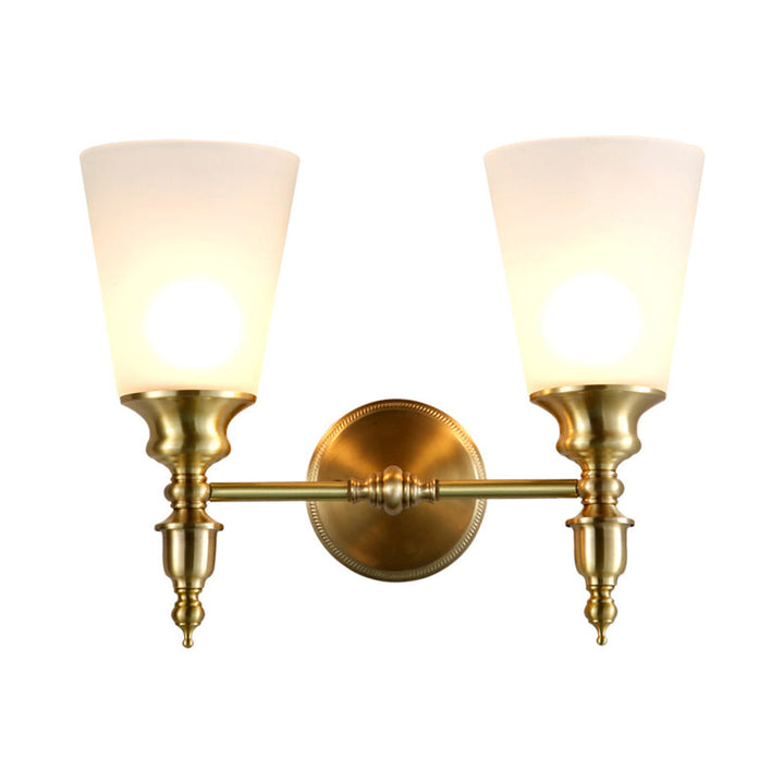 Skørter | Frosted Glass Conical Wall Lamp Vintage Style 1/2-Cup Indoor Wall Lighting in Brass