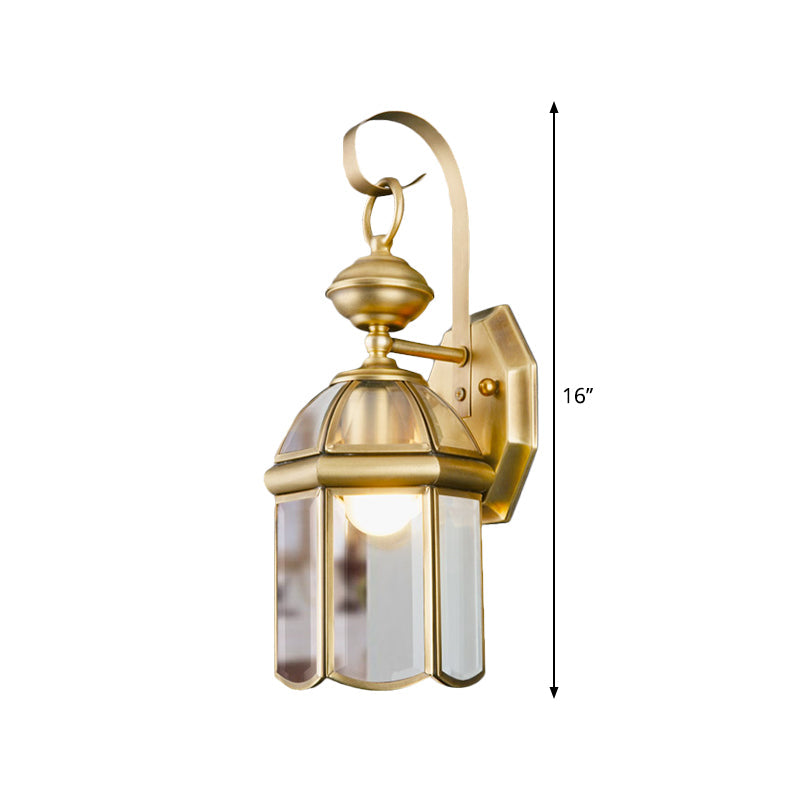 Skørter | Brass 1-Light Wall Lamp Sconces Traditional Metal Lamp Wall Mounted Lamp with Clear Glass Shade