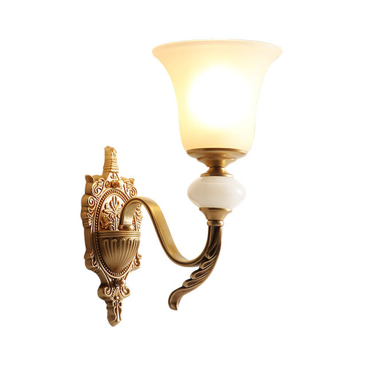 Skørter | Classic Style Bell Wall Lighting Fixture 1 Bulb Frosted Glass Wall Mounted Lamp in Brass for Staircase