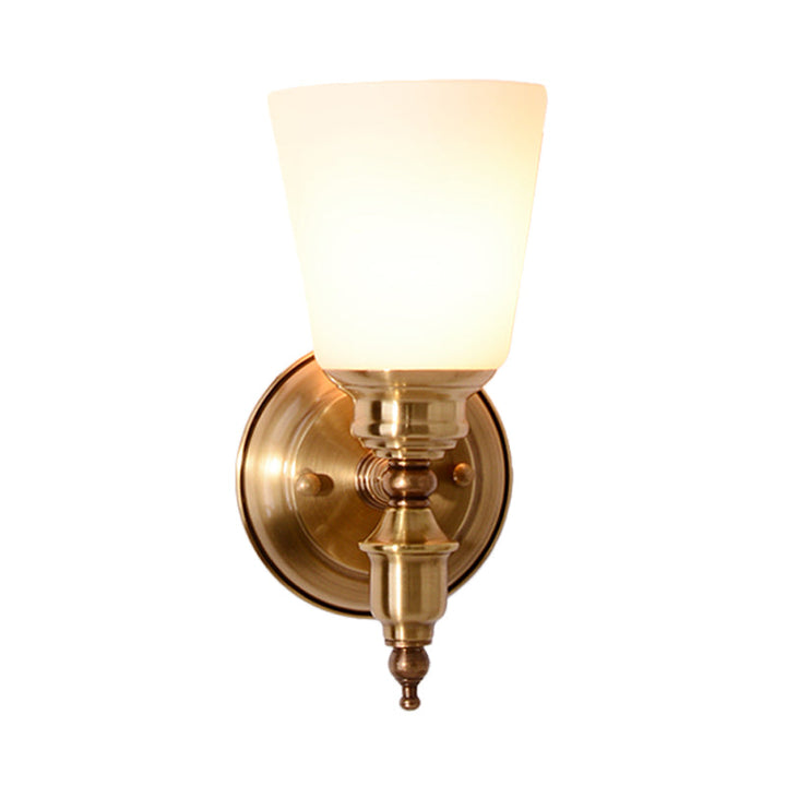 Skørter | 1-Head Wall Light with Cone Shade White Glass Modernist Style Bedroom Wall Light in Gold