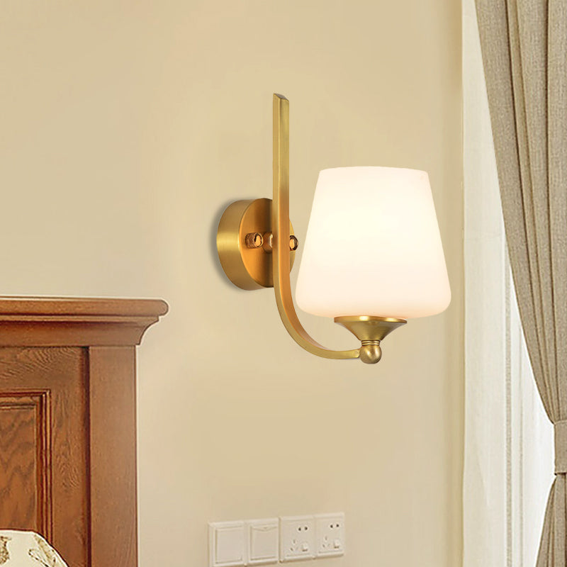 Skørter | 1 Bulb Wall Lamp with Conical Shade Milk Glass Modern Stylish Bedroom Wall Light in Brass