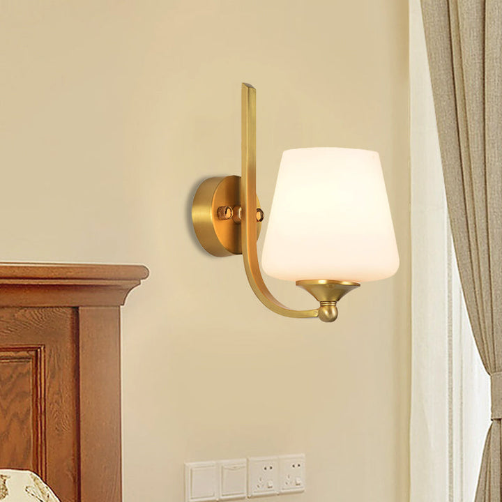 Skørter | 1 Bulb Wall Lamp with Conical Shade Milk Glass Modern Stylish Bedroom Wall Light in Brass