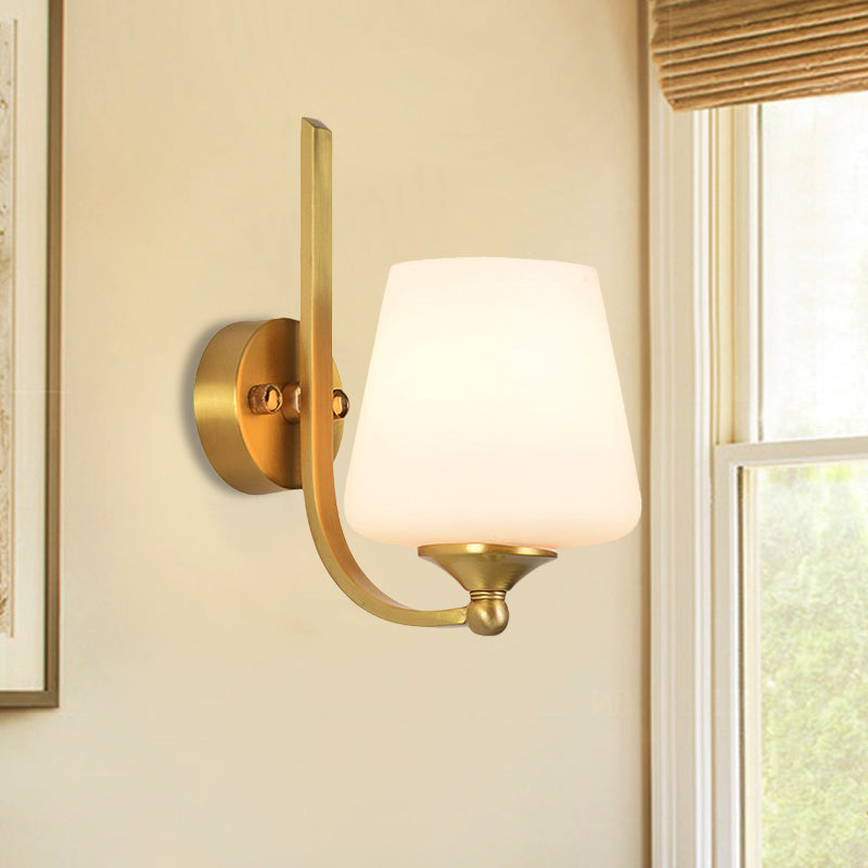 Skørter | 1 Bulb Wall Lamp with Conical Shade Milk Glass Modern Stylish Bedroom Wall Light in Brass