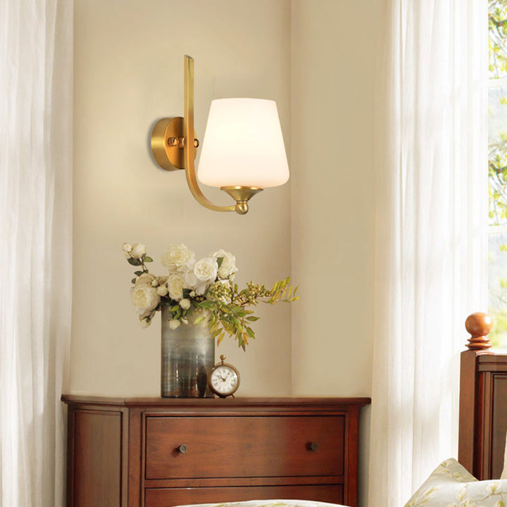 Skørter | 1 Bulb Wall Lamp with Conical Shade Milk Glass Modern Stylish Bedroom Wall Light in Brass