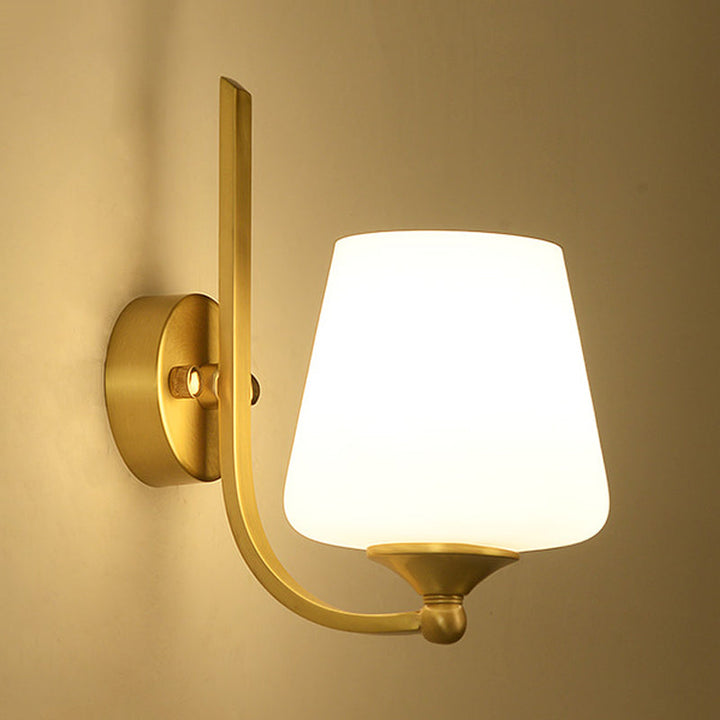 Skørter | 1 Bulb Wall Lamp with Conical Shade Milk Glass Modern Stylish Bedroom Wall Light in Brass