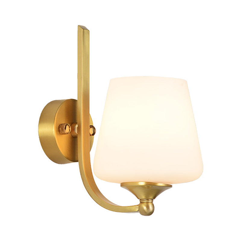 Skørter | 1 Bulb Wall Lamp with Conical Shade Milk Glass Modern Stylish Bedroom Wall Light in Brass
