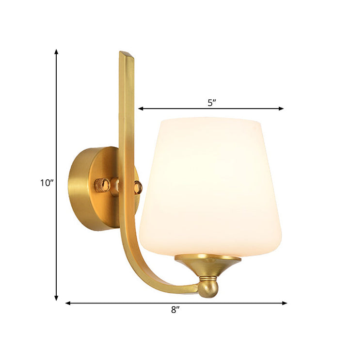 Skørter | 1 Bulb Wall Lamp with Conical Shade Milk Glass Modern Stylish Bedroom Wall Light in Brass