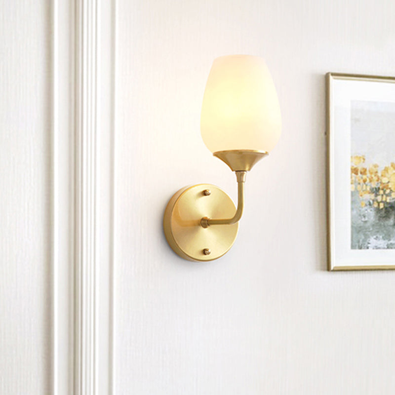 Skørter | Brass 1 Socket Wall Mounted Light Modernism Style Cream Glass Bowl Shade Wall Lighting Fixture for Living Room