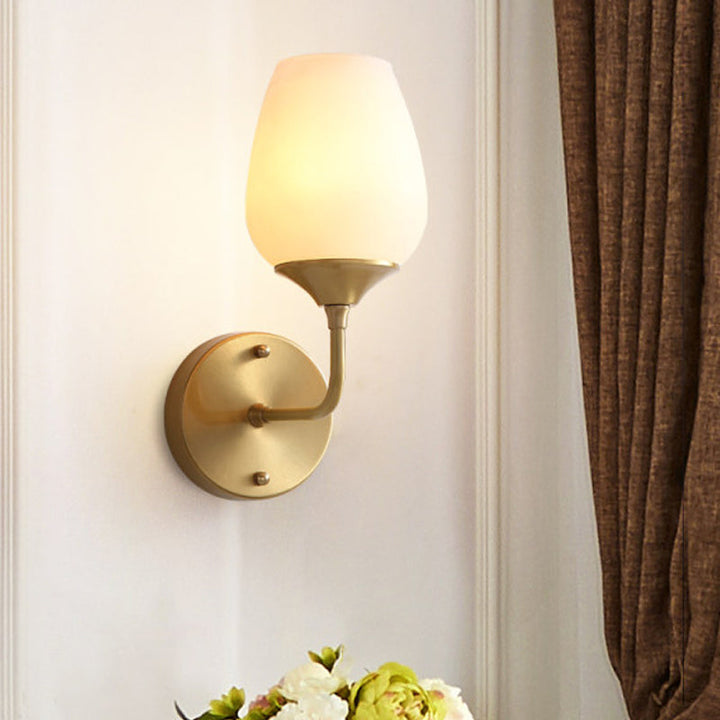 Skørter | Brass 1 Socket Wall Mounted Light Modernism Style Cream Glass Bowl Shade Wall Lighting Fixture for Living Room