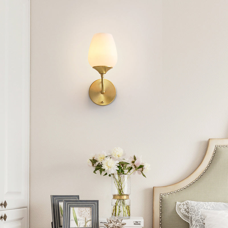 Skørter | Brass 1 Socket Wall Mounted Light Modernism Style Cream Glass Bowl Shade Wall Lighting Fixture for Living Room
