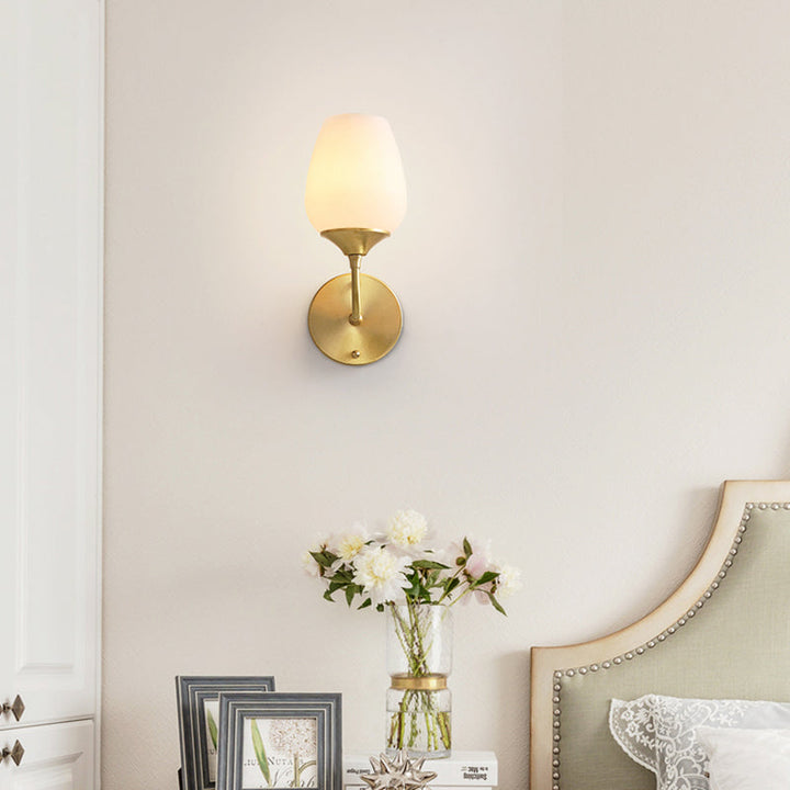 Skørter | Brass 1 Socket Wall Mounted Light Modernism Style Cream Glass Bowl Shade Wall Lighting Fixture for Living Room