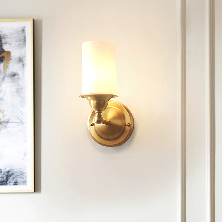 Skørter | Cylinder Frosted Glass Wall Lamp Modernism Style 1 Light Living Room Wall Lamp Fit in Brass