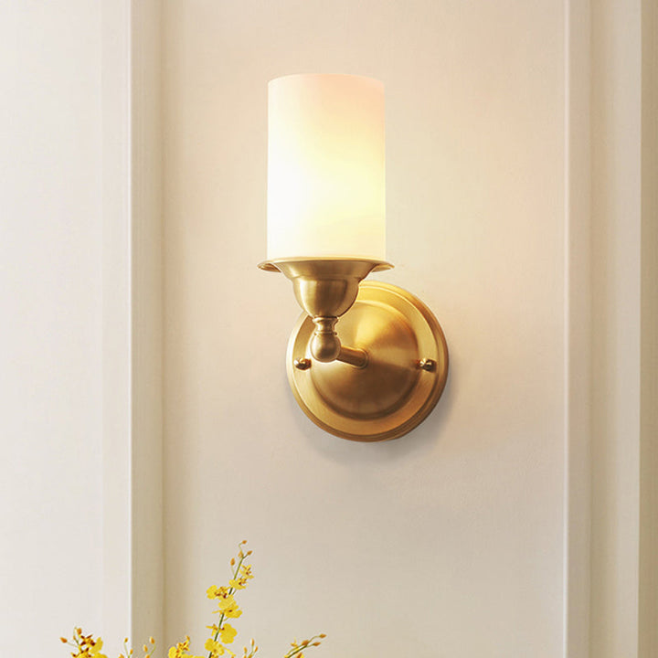 Skørter | Cylinder Frosted Glass Wall Lamp Modernism Style 1 Light Living Room Wall Lamp Fit in Brass