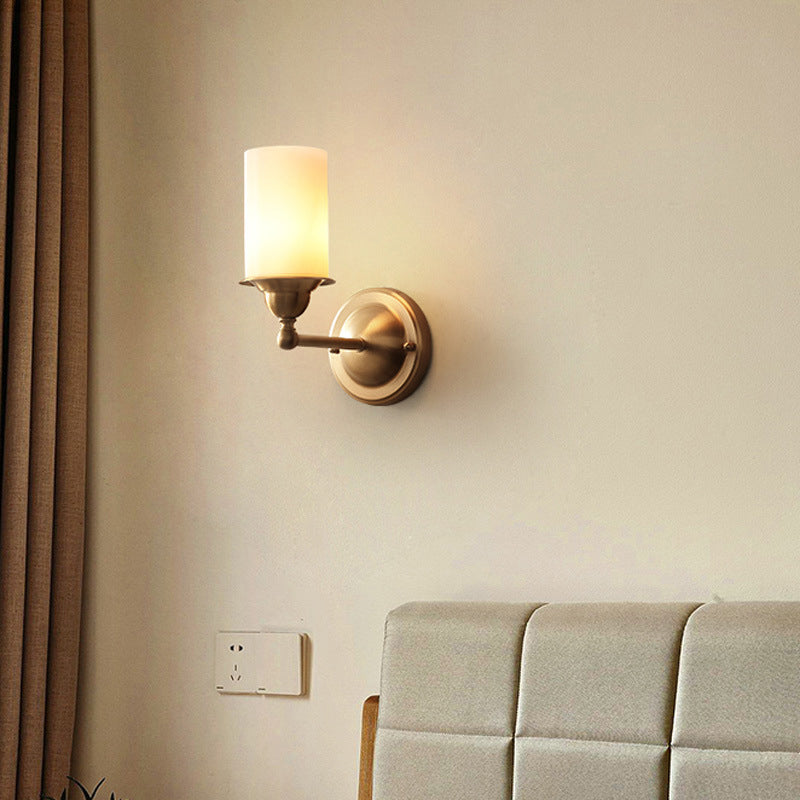Skørter | Cylinder Frosted Glass Wall Lamp Modernism Style 1 Light Living Room Wall Lamp Fit in Brass