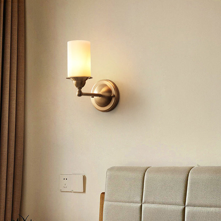 Skørter | Cylinder Frosted Glass Wall Lamp Modernism Style 1 Light Living Room Wall Lamp Fit in Brass