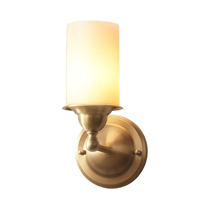 Skørter | Cylinder Frosted Glass Wall Lamp Modernism Style 1 Light Living Room Wall Lamp Fit in Brass