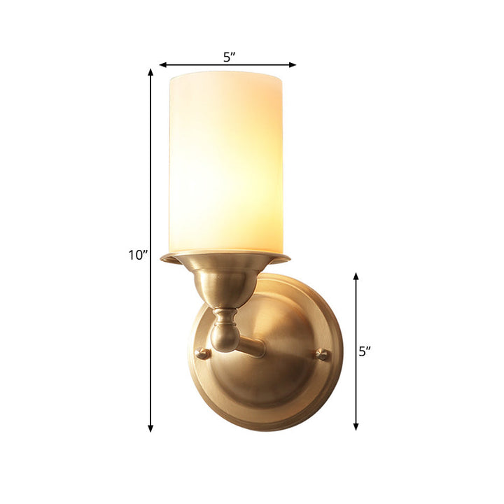 Skørter | Cylinder Frosted Glass Wall Lamp Modernism Style 1 Light Living Room Wall Lamp Fit in Brass
