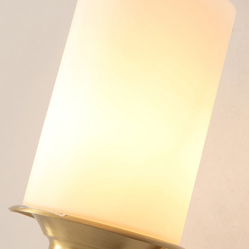Skørter | Cylinder Frosted Glass Wall Lamp Modernism Style 1 Light Living Room Wall Lamp Fit in Brass